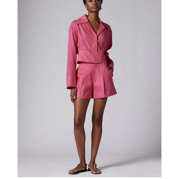 Equipment Sylvette Hot Pink 100% Linen Shorts Size 4 NWT $250 High Rise - Picture 2 of 13